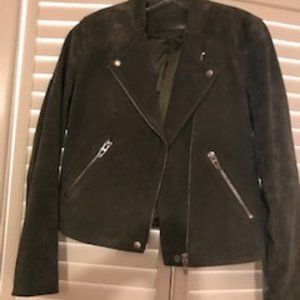 Suede Moto Long Sleeve Green Jacket
